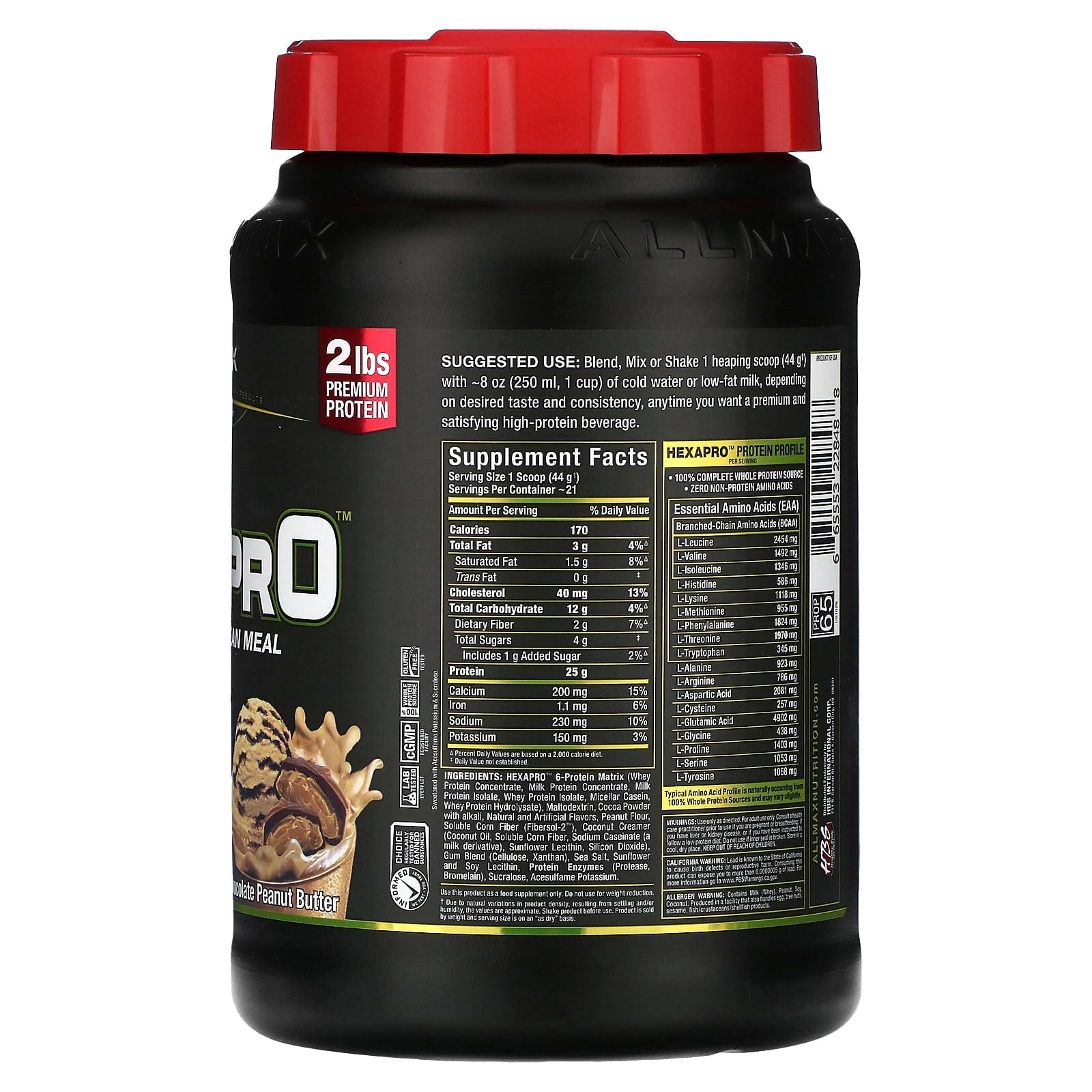 ALLMAX Hexapro High-Protein Lean Meal, Chocolate Peanut Butter, 2 lbs - Image 2