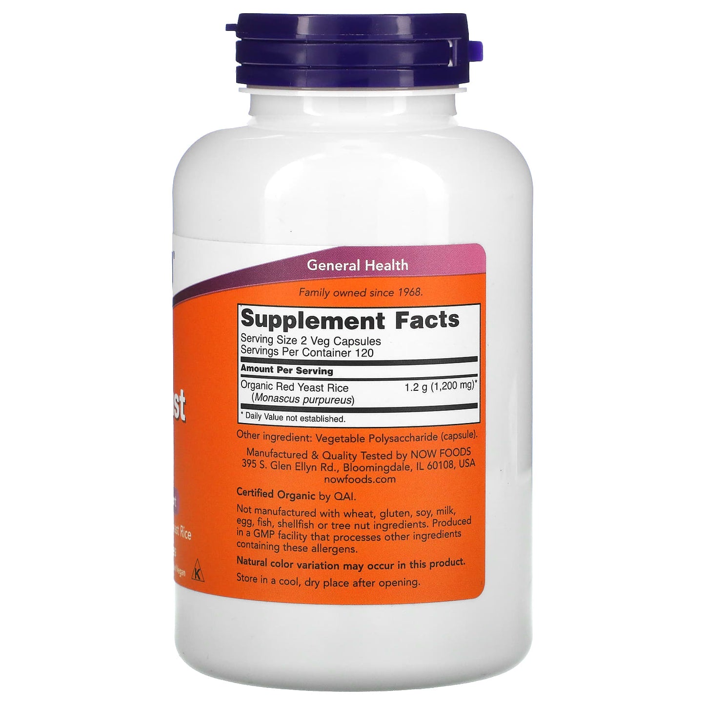 NOW Foods, Red Yeast Rice, 600 mg, 240 Veg Capsules - Image 2