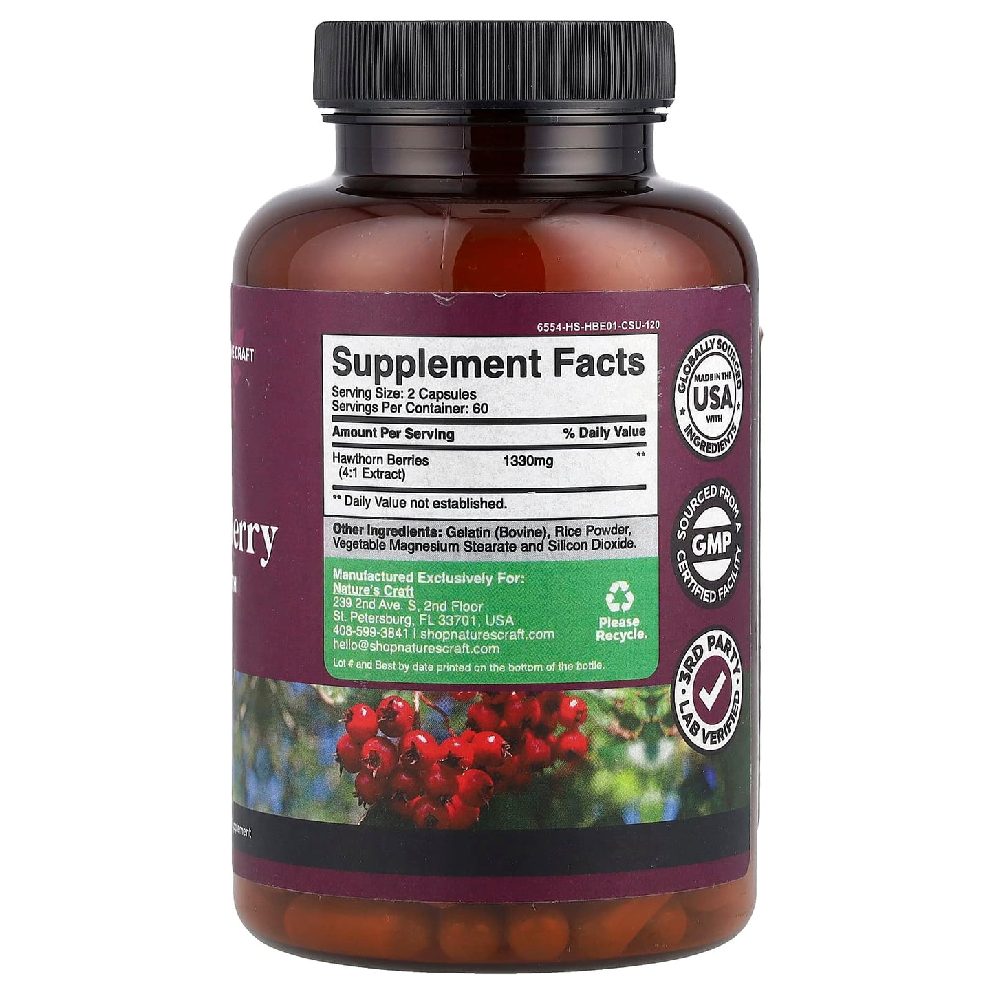 Nature's Craft, Hawthorn Berry, Extra Strength, 120 Capsules (665 mg per Capsule) - Image 2