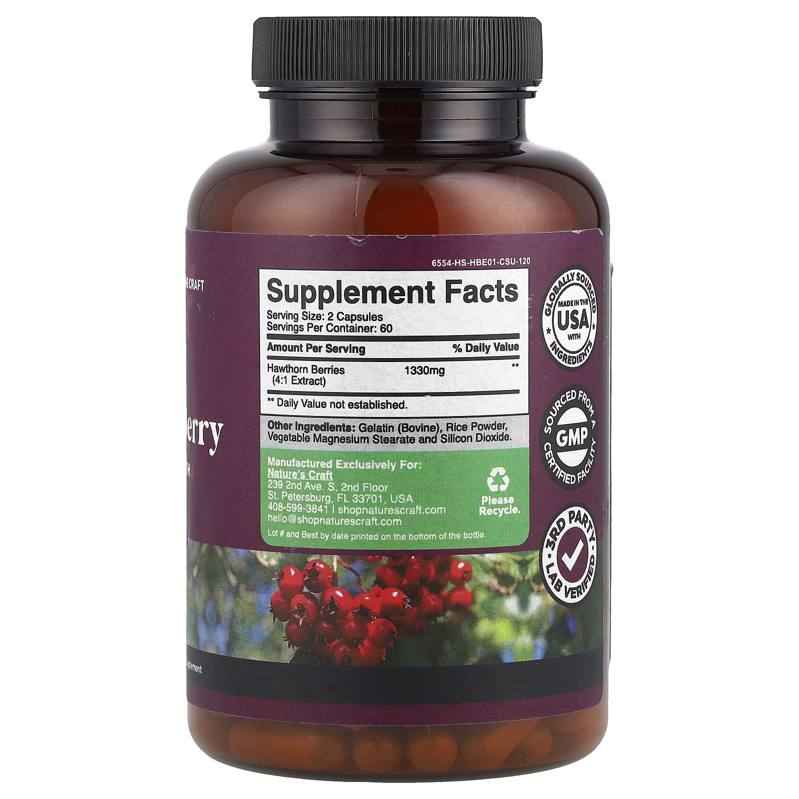 Nature's Craft, Hawthorn Berry, Extra Strength, 120 Capsules (665 mg per Capsule) - Image 2
