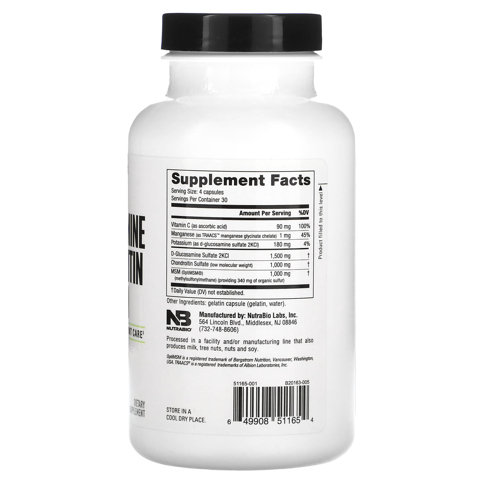NutraBio, Glucosamine Chondroitin & MSM, 120 Capsules - Image 2