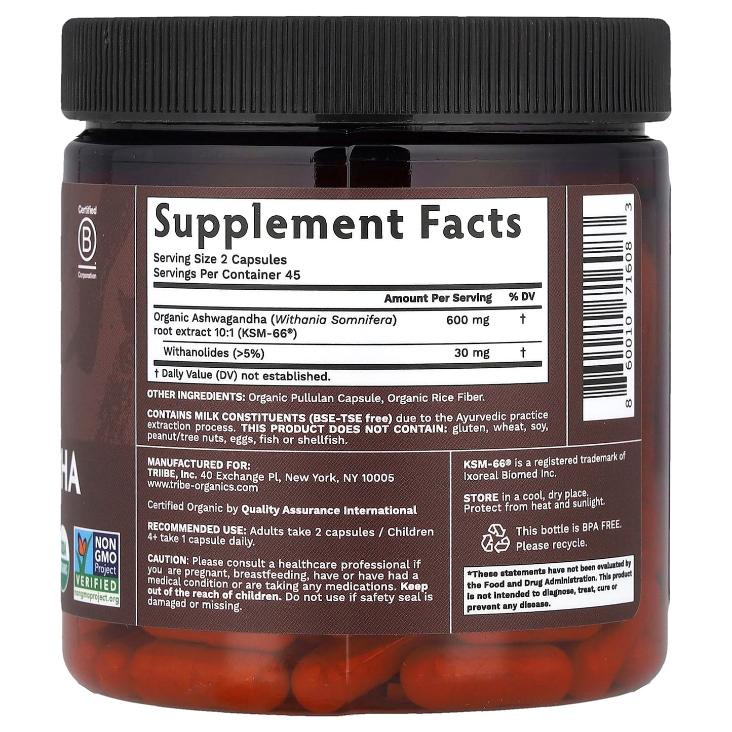 Tribe Organics, Ashwagandha KSM-66®, 90 Capsules (300 mg per Capsule) - Image 2