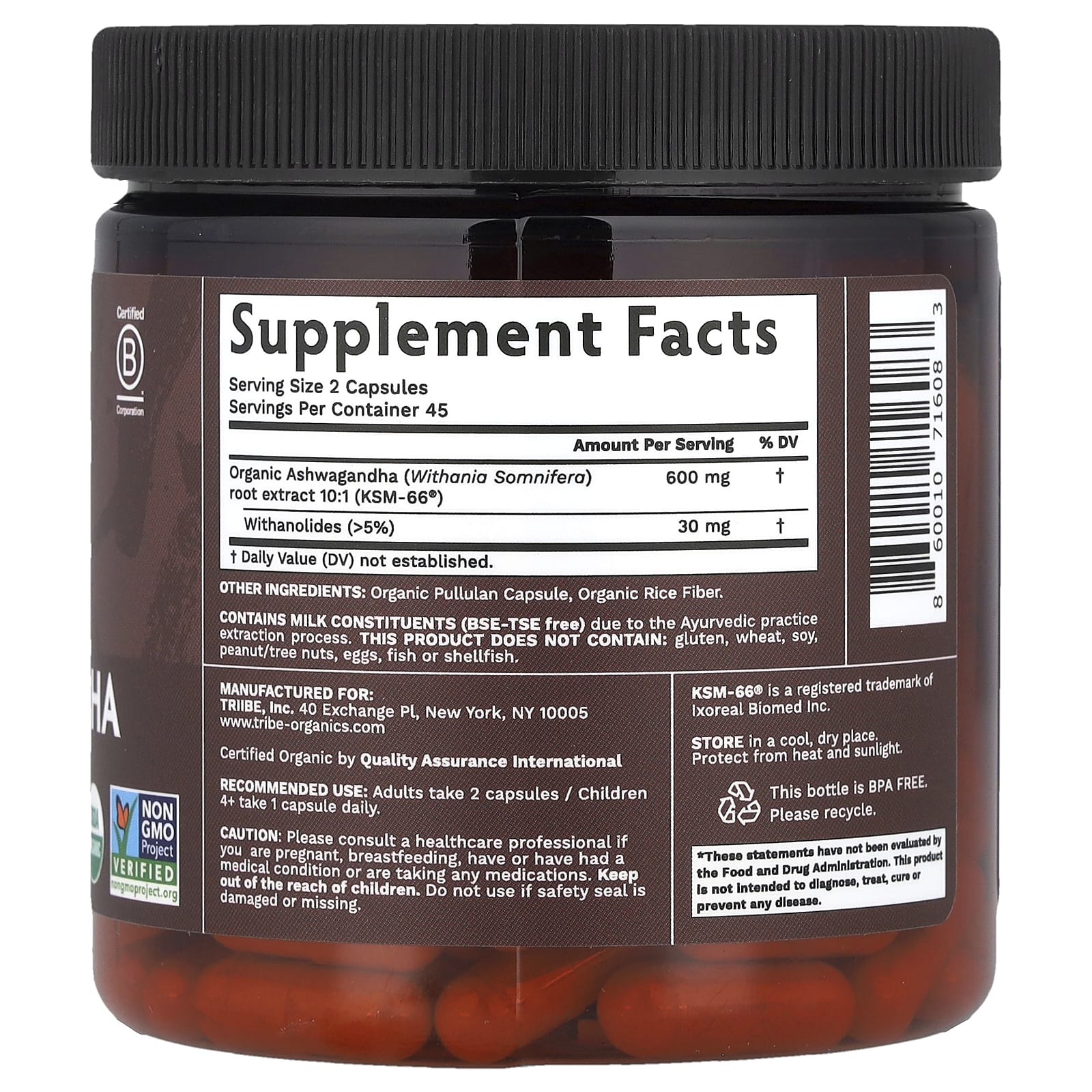 Tribe Organics, Ashwagandha KSM-66®, 90 Capsules (300 mg per Capsule) - Image 2