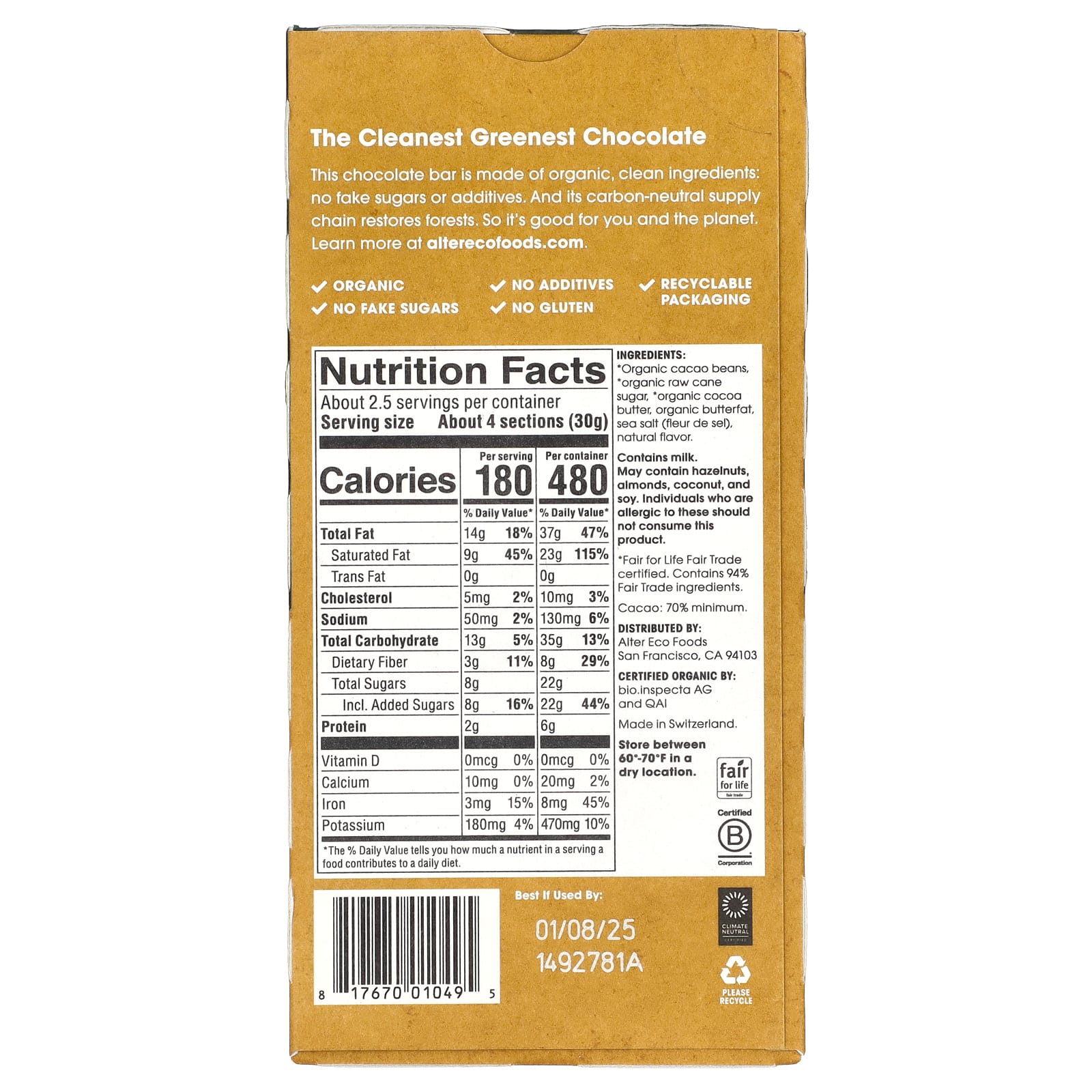 Dark Chocolate Bar | 70% Cacao | Organic & Fair Trade - Image 2