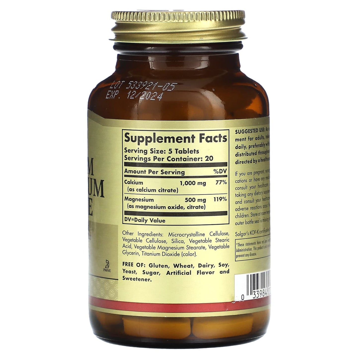 Solgar, Calcium Magnesium Citrate, 100 Tablets - Image 2