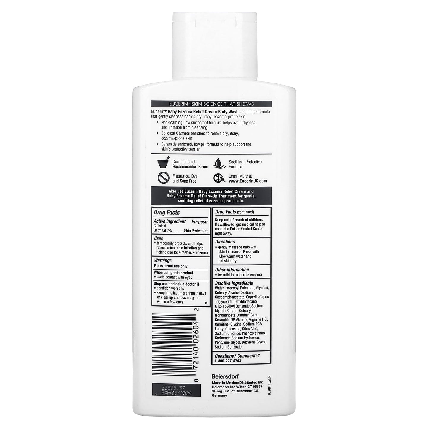 Eucerin Baby Eczema Relief Body Wash, Fragrance Free, 13.5 fl oz - Image 2