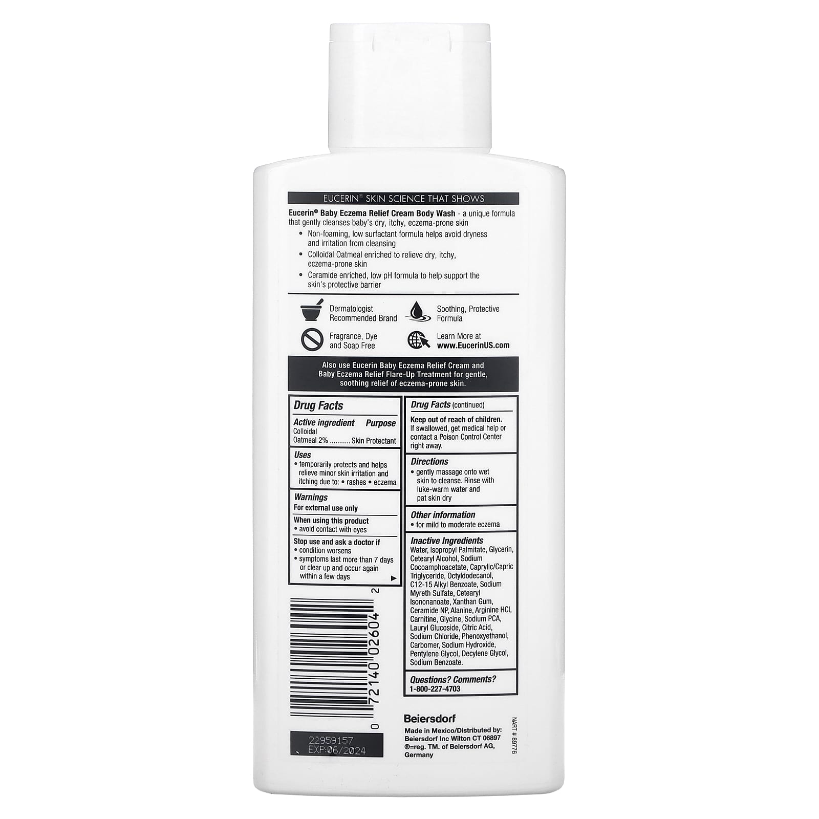 Eucerin Baby Eczema Relief Body Wash, Fragrance Free, 13.5 fl oz - Image 2