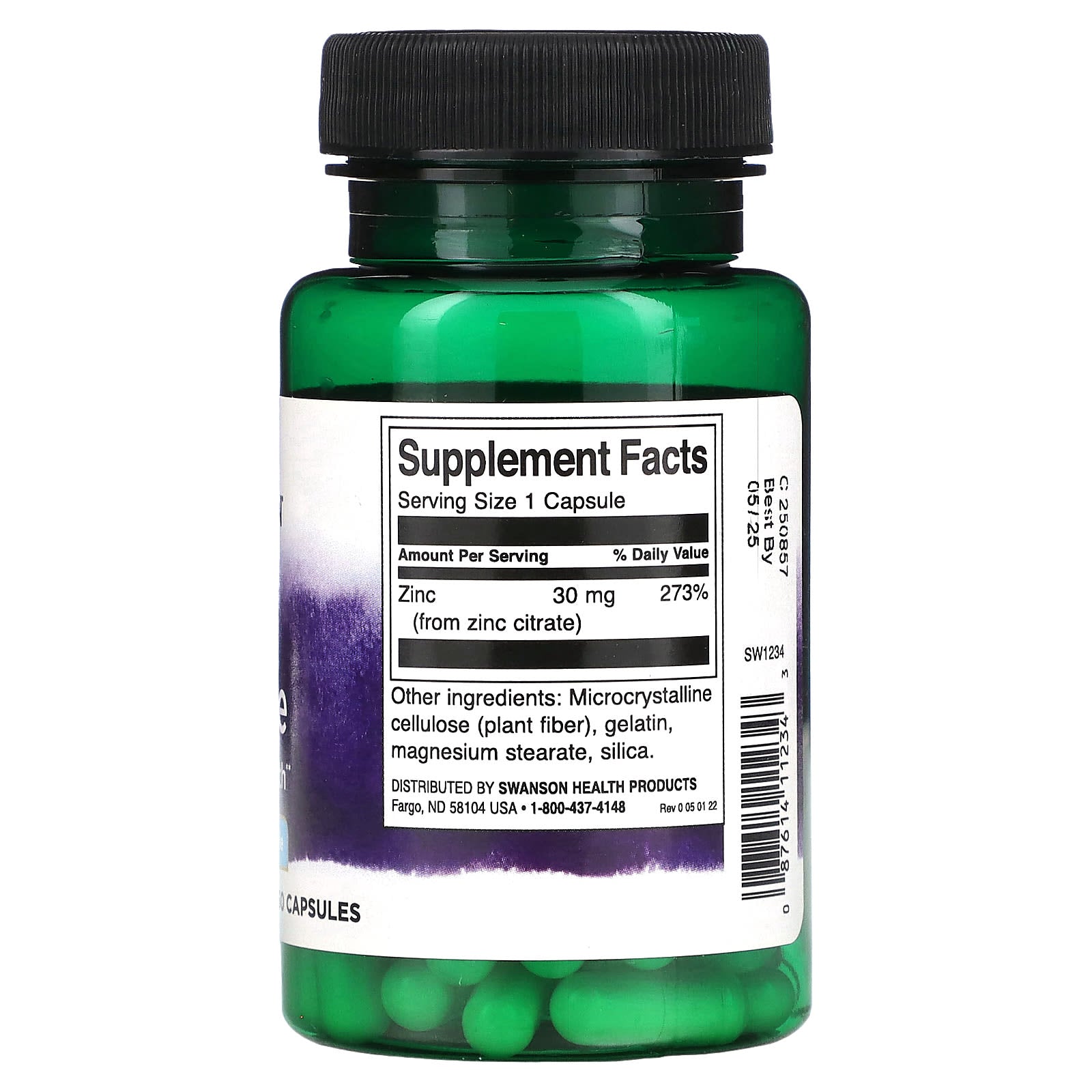 Swanson, Zinc Citrate, 30 mg , 60 Capsules - Image 2