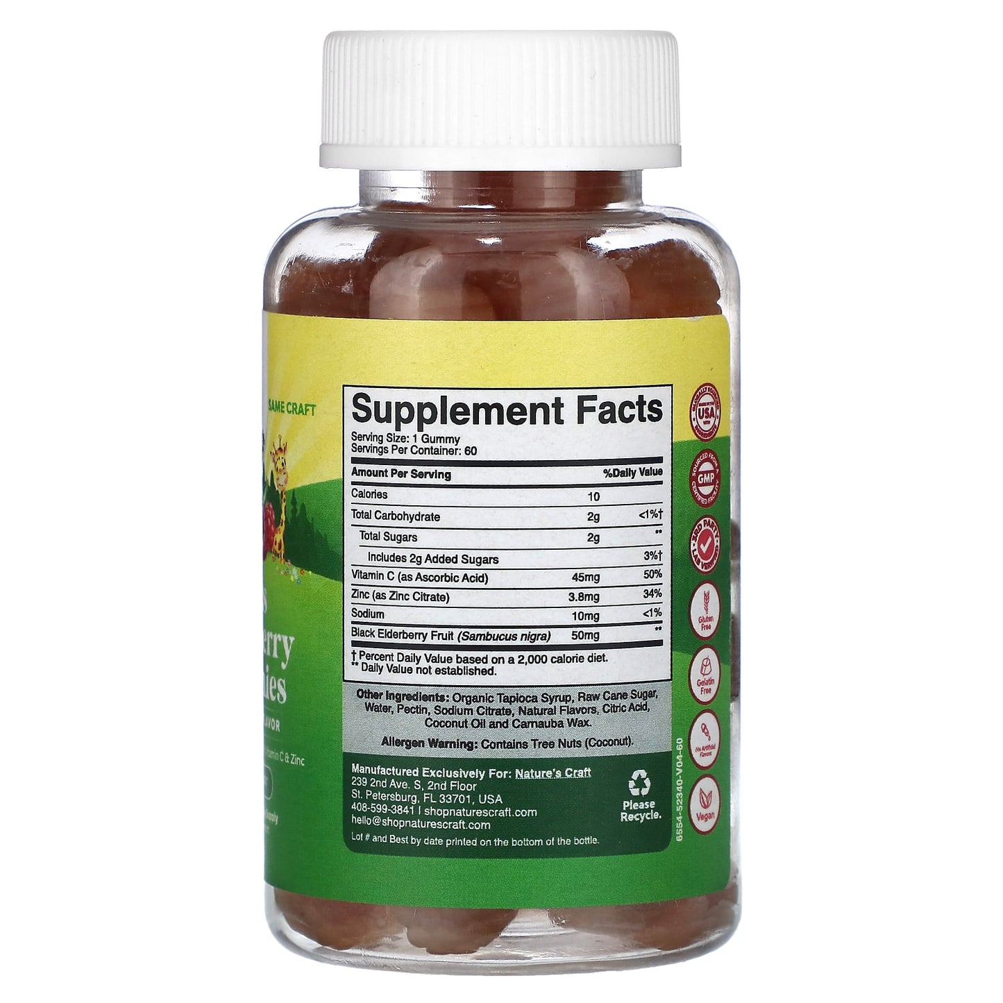 Nature's Craft, Kids Elderberry Gummies, Raspberry , 60 Gummies - Image 2