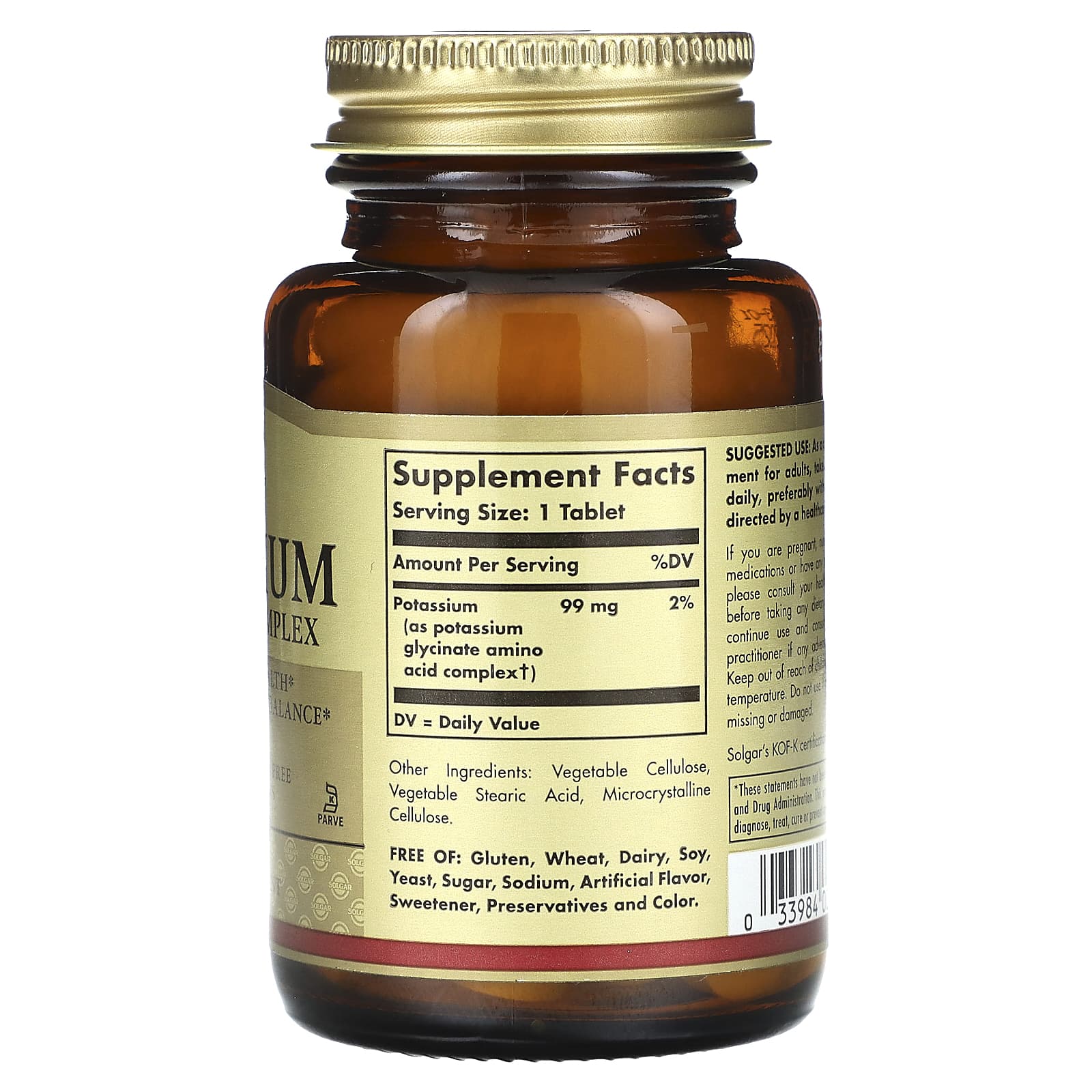 Solgar, Potassium Amino Acid Complex, 100 Tablets (99 mg per Tablet) - Image 2