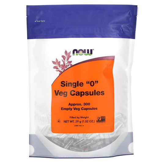 NOW Foods, Single "0" Veg Capsules, Approx. 300 Empty Veg Capsules, 1.02 oz (29 g) - Image 1