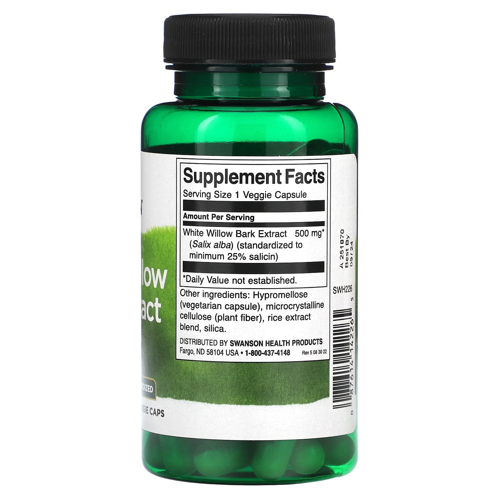 Swanson, White Willow Bark Extract, 500 mg, 60 Veggie Caps - Image 2