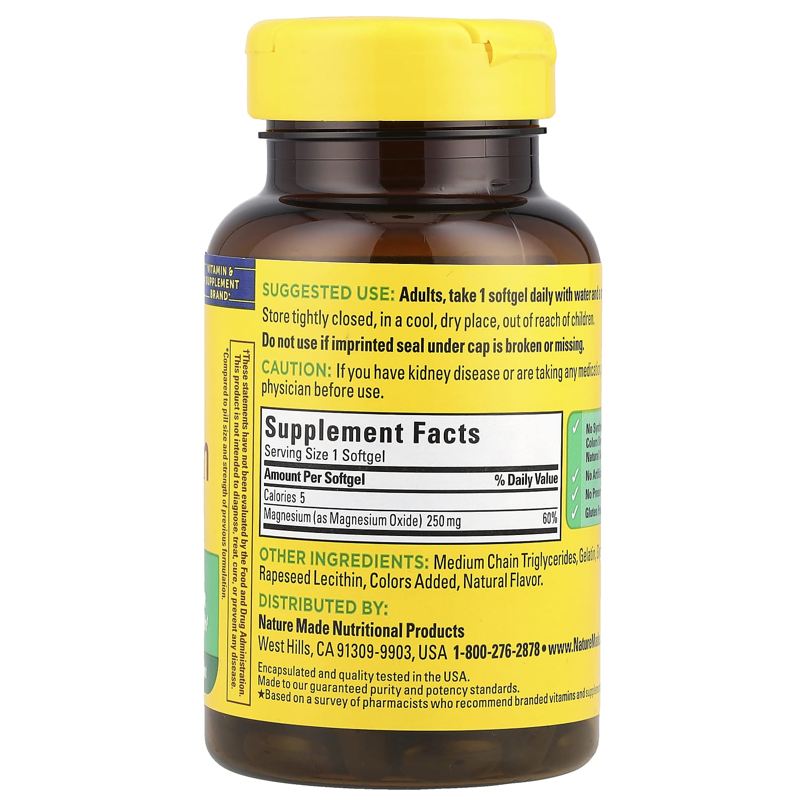 Nature Made, Magnesium, 250 mg, 90 Softgels - Image 2