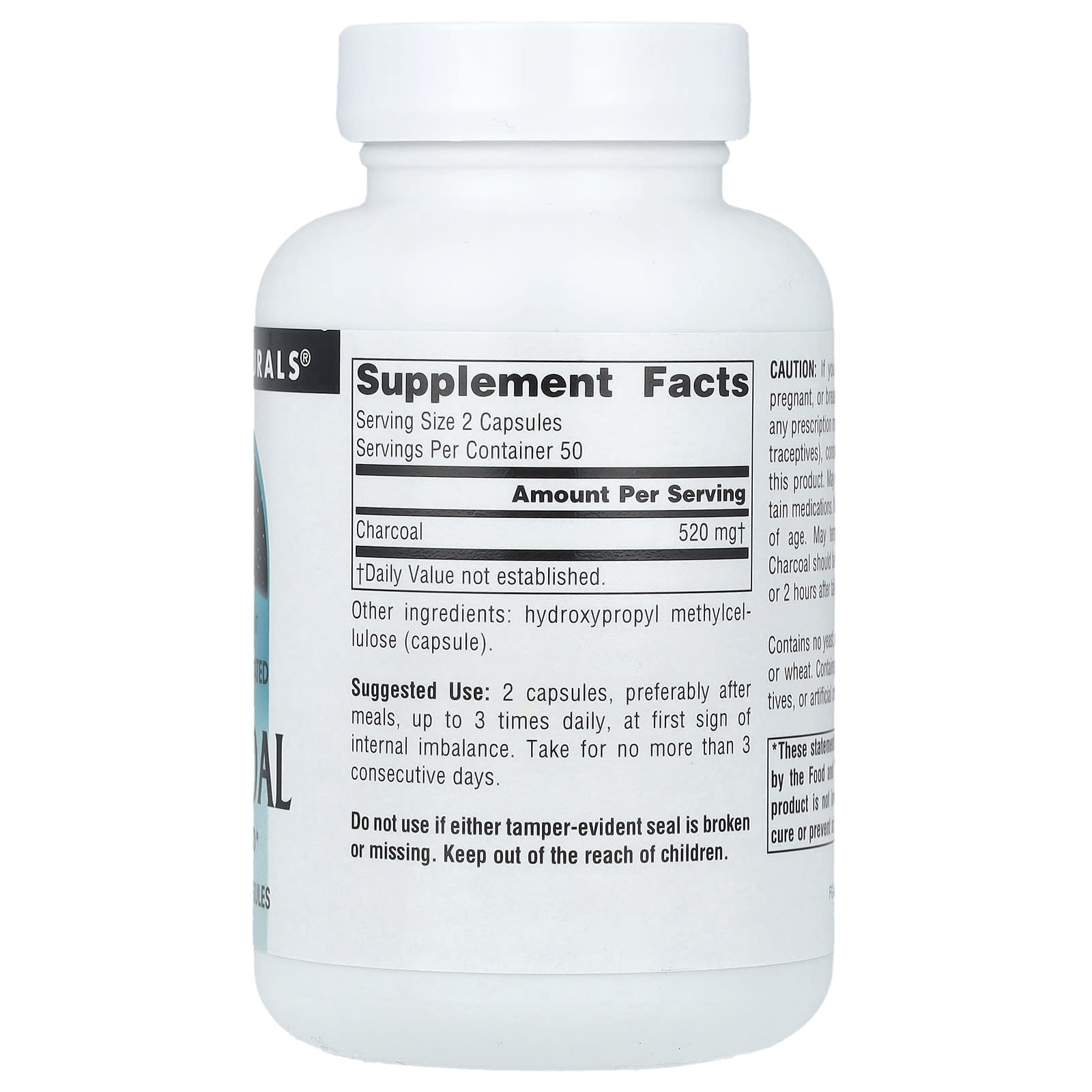 Source Naturals, 100% Pure Activated Charcoal, 260 mg , 100 Capsules - Image 2