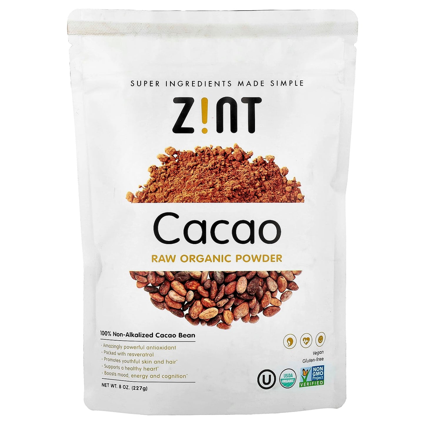 Zint, Raw Organic Powder, Cacao, 8 oz (227 g) - Image 1