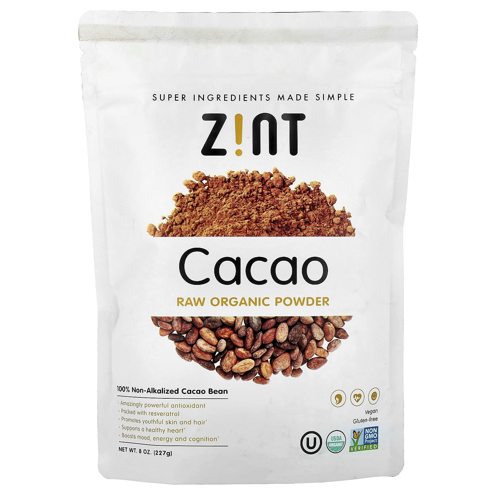 Zint, Raw Organic Powder, Cacao, 8 oz (227 g) - Image 1