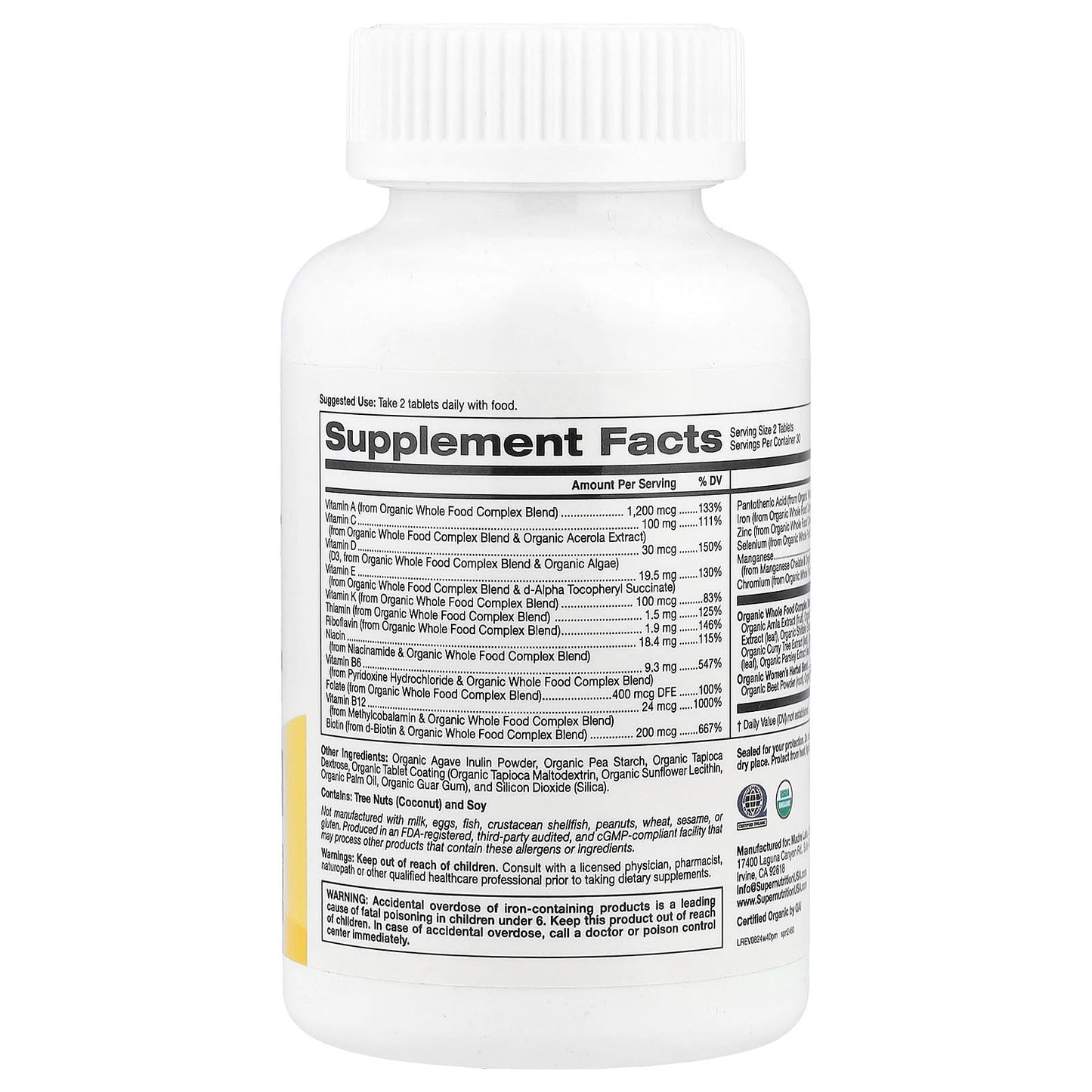Organic Whole Food Women's 40+ Multivitamin with Natural Energy Boost - Image 2