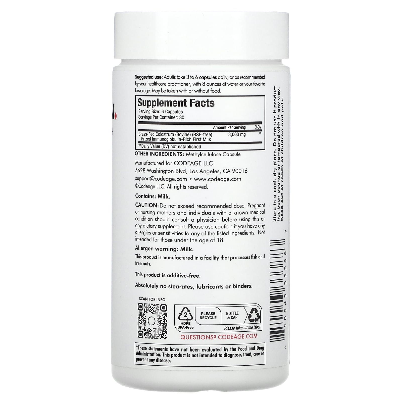Codeage Immuno Colostrum, 180 Capsules for Immune System Support - Image 2