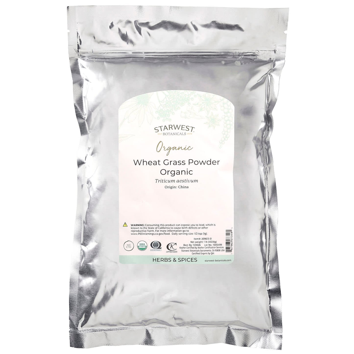 Starwest Botanicals, Organic Wheat Grass Powder, 1 lb (453.6 g) - Image 2