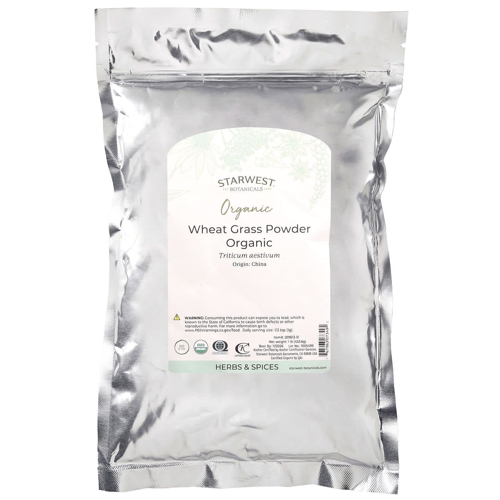 Starwest Botanicals, Organic Wheat Grass Powder, 1 lb (453.6 g) - Image 2