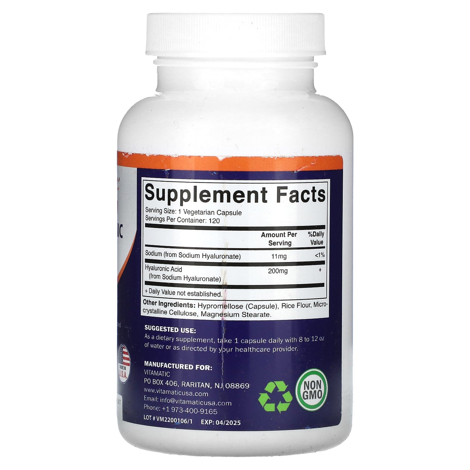Vitamatic, High Potency, Hyaluronic Acid, 200 mg, 120 Vegetable Capsules - Image 2