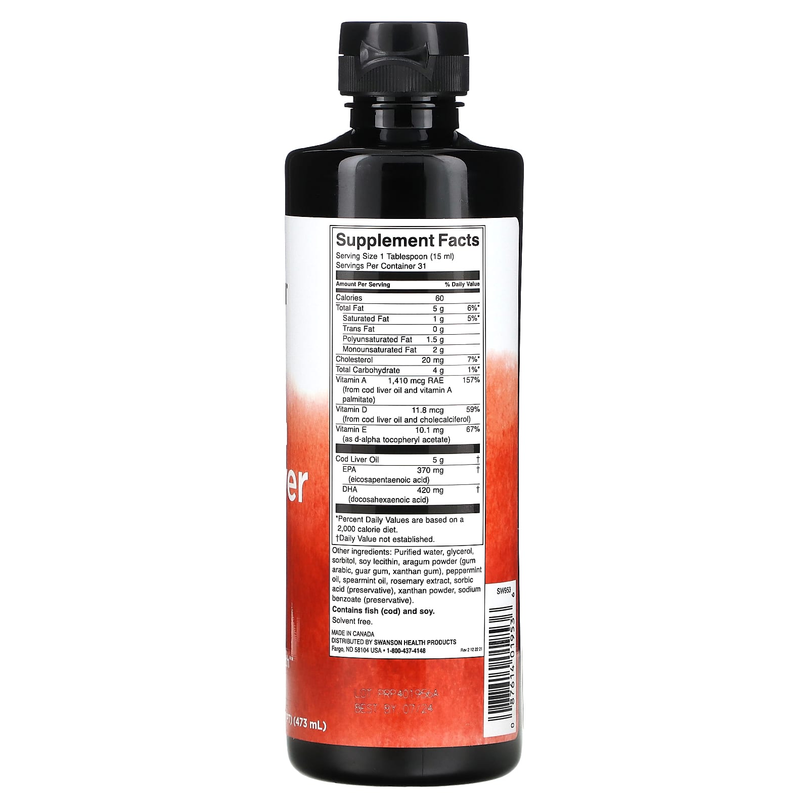 Swanson, Emulsified Cod Liver Oil, Mint, 16 fl oz (473 ml) - Image 2