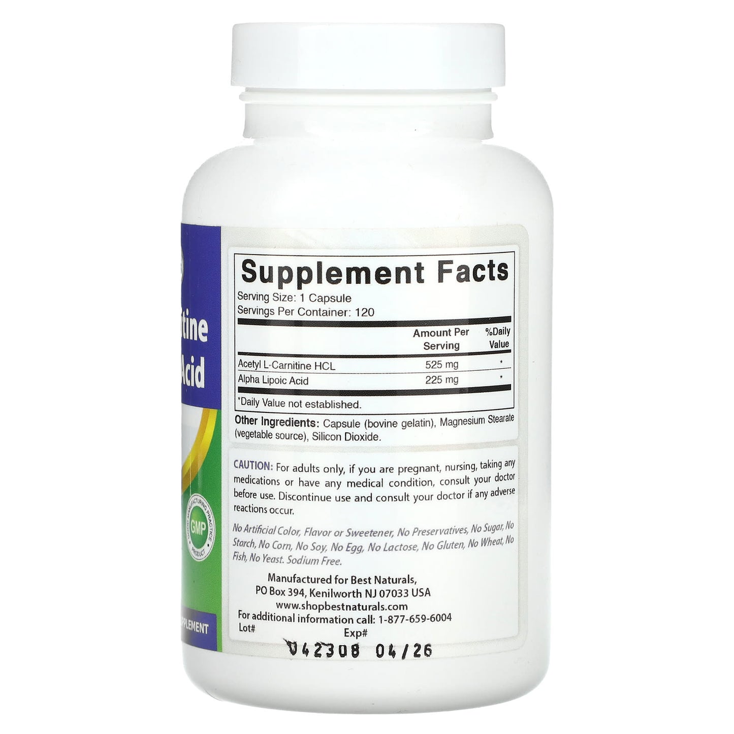 Acetyl L-Carnitine + Alpha Lipoic Acid Supplement - 120 Capsules - Image 2