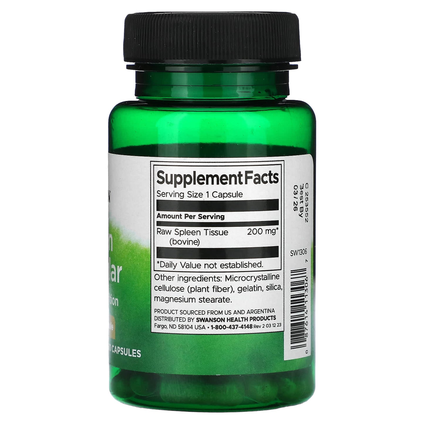 Swanson, Spleen Glandular, 200 mg , 60 Capsules - Image 2