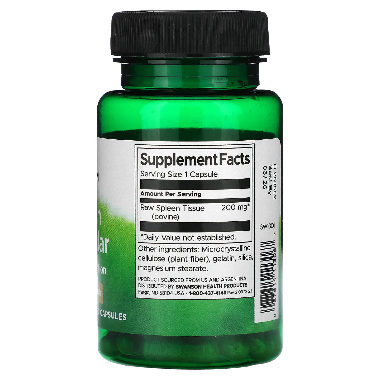 Swanson, Spleen Glandular, 200 mg , 60 Capsules - Image 2