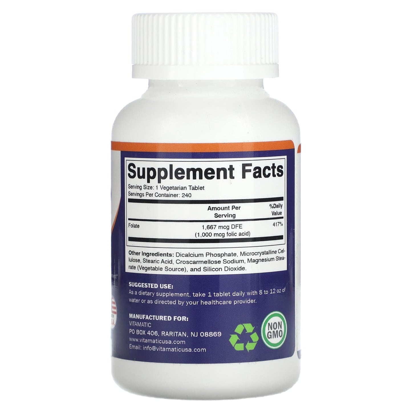 Vitamatic, Folic Acid , 1,000 mcg , 240 Vegetarian Tablets - Image 2