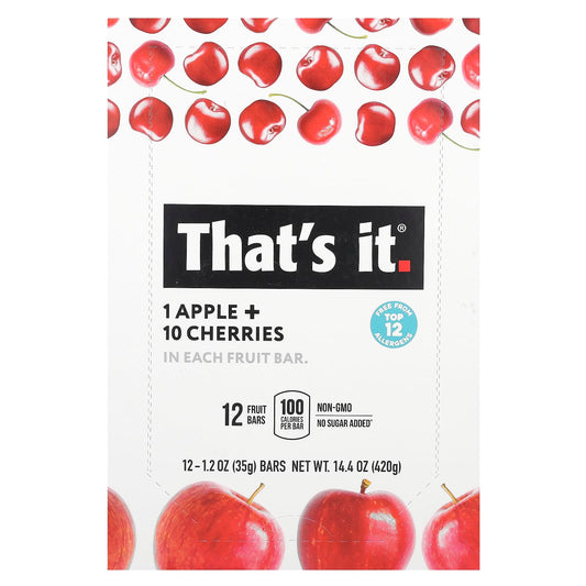 That's It, Fruit Bars, Apple + Cherries, 12 Bars, 1.2 oz (35 g) Each - Image 1