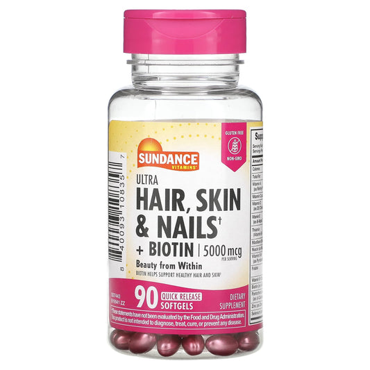 Sundance Vitamins, Ultra Hair, Skin & Nails + Biotin, 90 Quick Release Softgels - Image 1