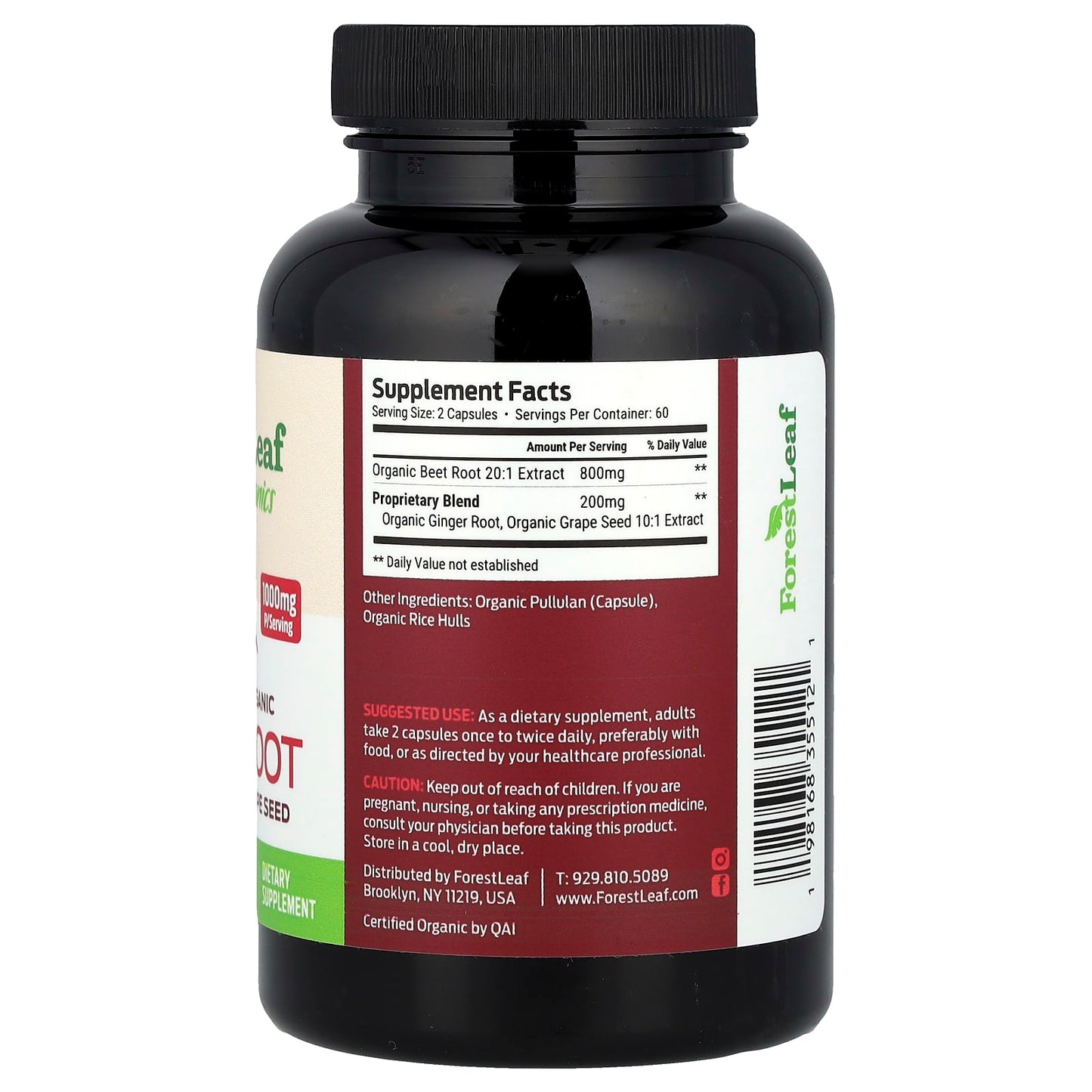 Certified Organic Beet Root + Ginger & Grape Seed, 120 Veg Capsules - USDA Organic - Image 2