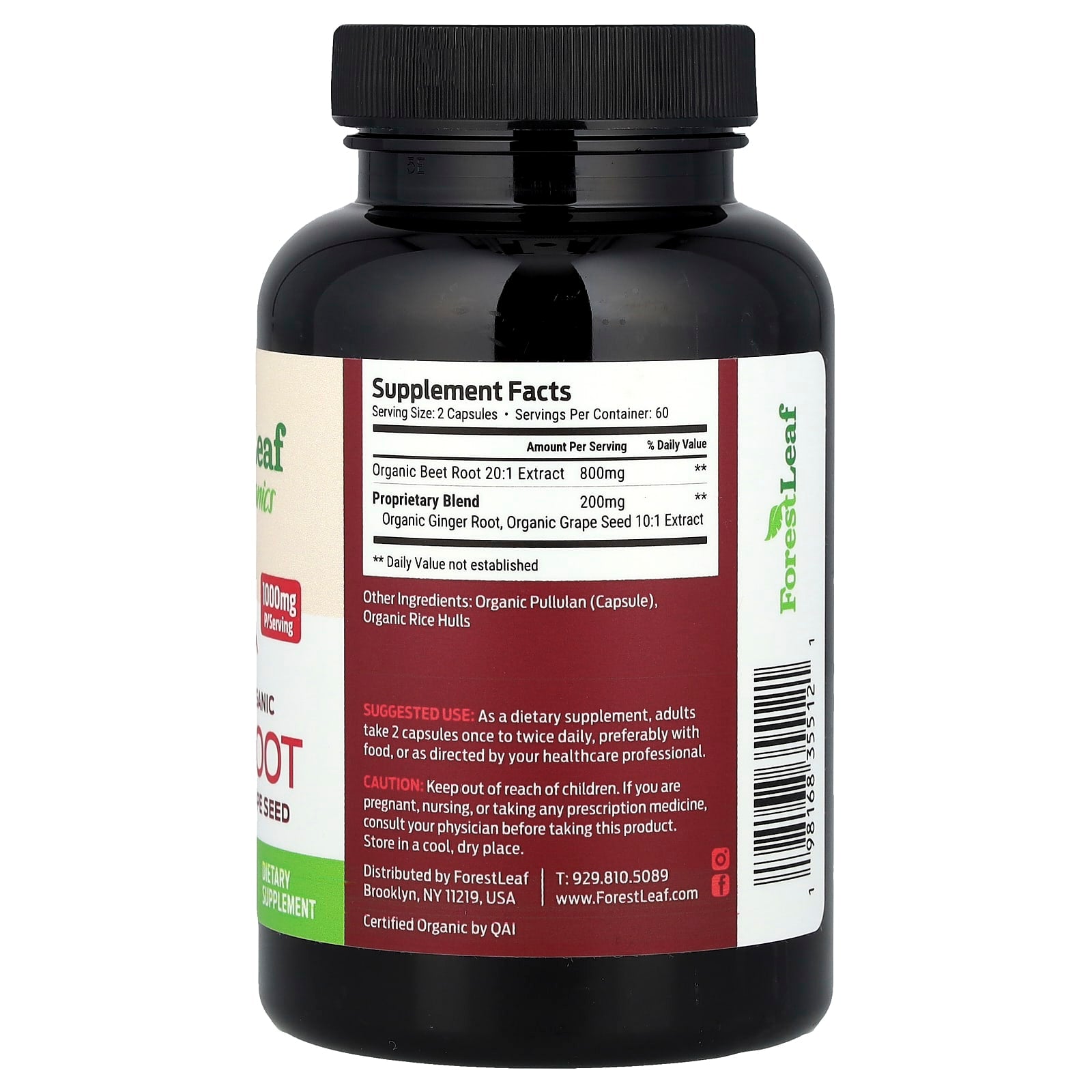 Certified Organic Beet Root + Ginger & Grape Seed, 120 Veg Capsules - USDA Organic - Image 2