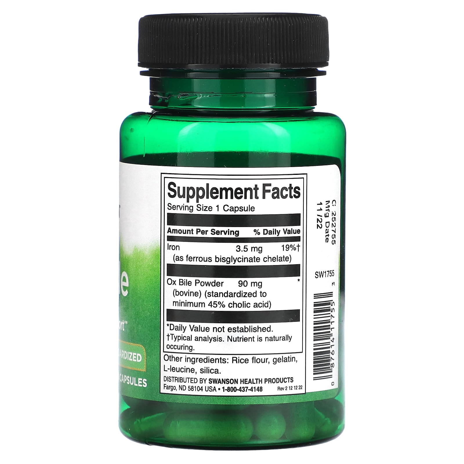 Swanson, Ox Bile, 90 mg, 60 Capsules - Image 2
