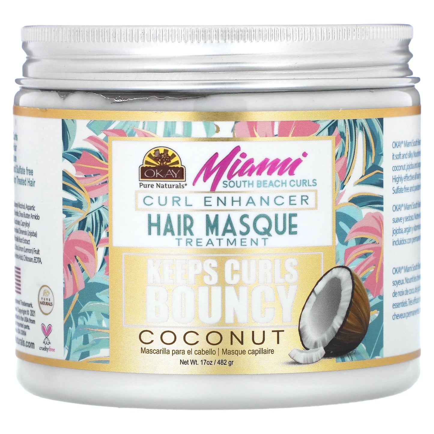 Okay Pure Naturals, Miami South Beach Curls, Curl Enhancer Hair Masque Treatment, Coconut, 17 oz (482 g) - Image 1