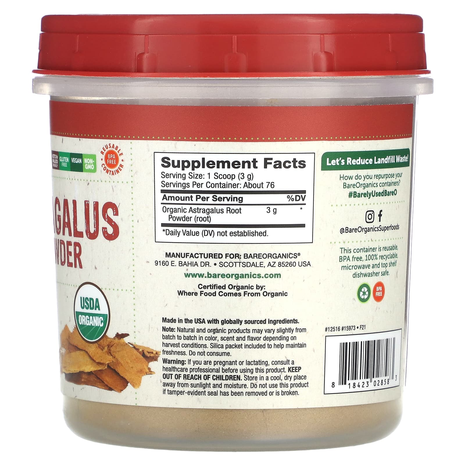 Organic Astragalus Root Powder, 8oz for Natural Immunity - BareOrganics - Image 2