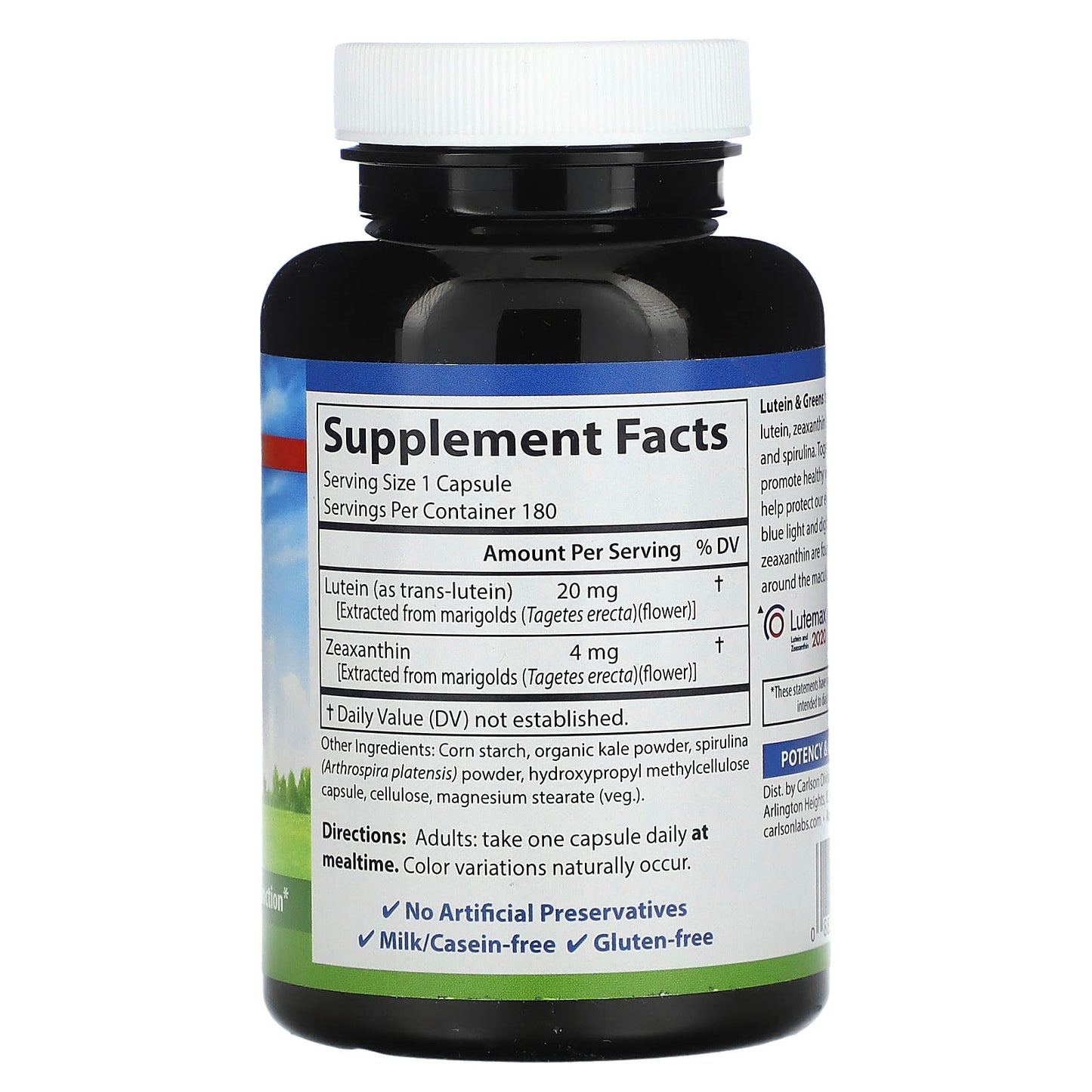 Carlson Lutein & Greens Vision Support, 180 Veggie Capsules - Image 2