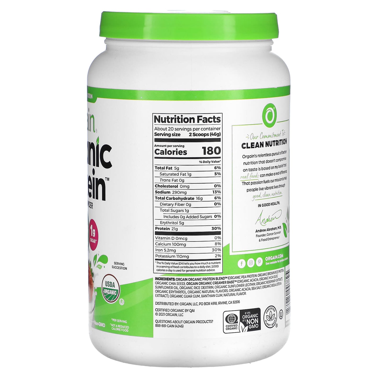 Orgain, Organic Protein Powder, Plant Based, Strawberries 'N Cream, 32.4 oz (920 g) - Image 2