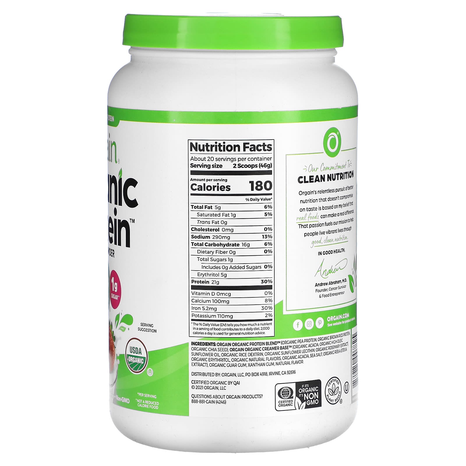 Orgain, Organic Protein Powder, Plant Based, Strawberries 'N Cream, 32.4 oz (920 g) - Image 2