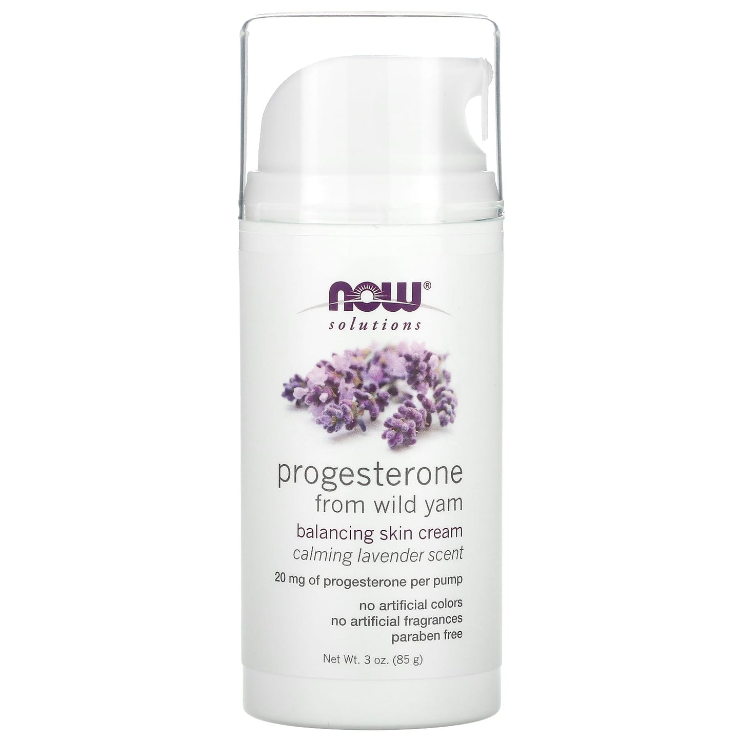 NOW Foods, Solutions, Progesterone from Wild Yam, Balancing Skin Cream, Calming Lavender, 3 oz (85 g) - Image 1