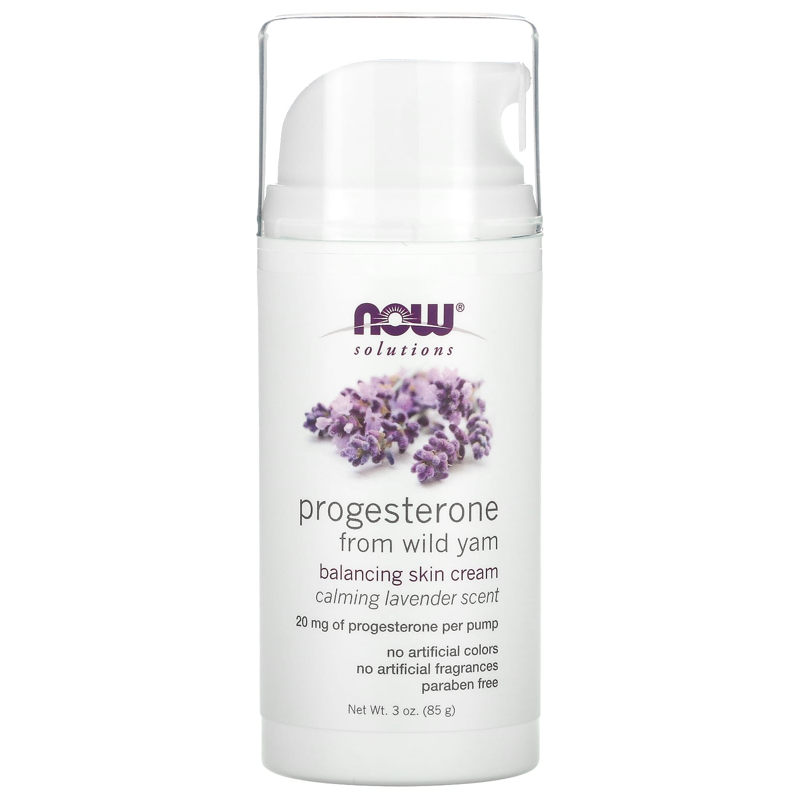 NOW Foods, Solutions, Progesterone from Wild Yam, Balancing Skin Cream, Calming Lavender, 3 oz (85 g) - Image 1