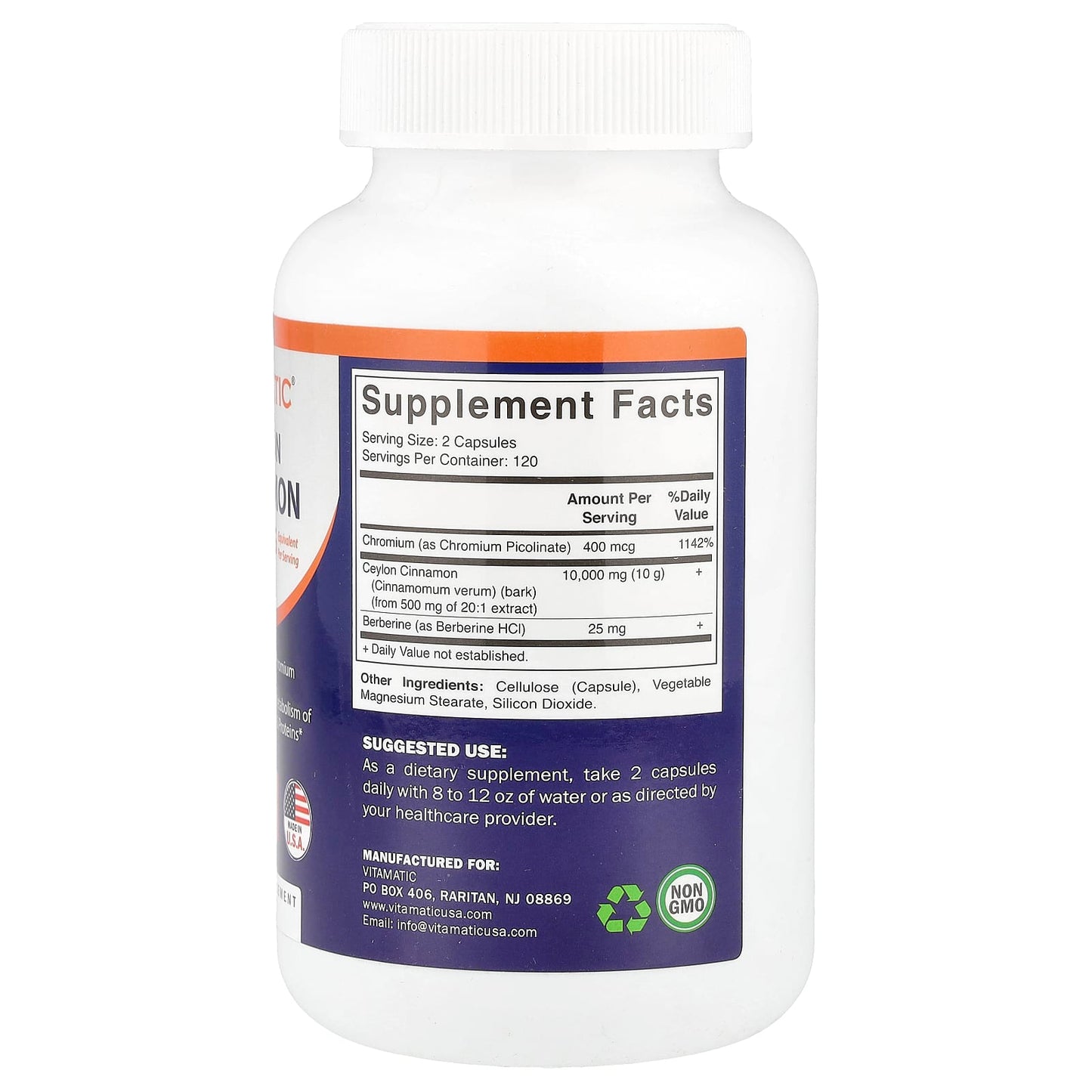 Vitamatic, Ceylon Cinnamon, 240 Vegetable Capsules - Image 2
