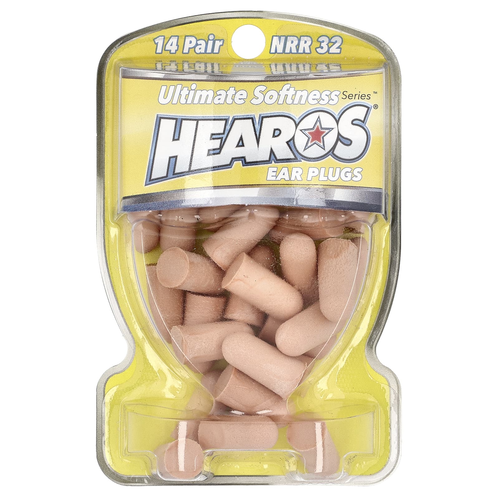 Hearos Ultimate Softness Ear Plugs, NRR 32, Yellow, 14 Pairs - Image 1