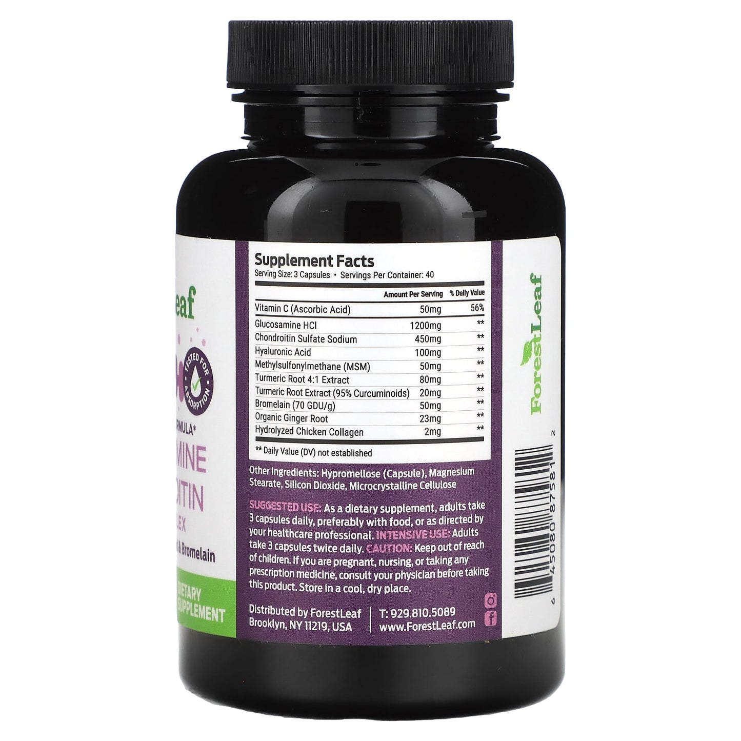Glucosamine Chondroitin Extra Strength for Joint Health, 120 Capsules - Forest Leaf - Image 2