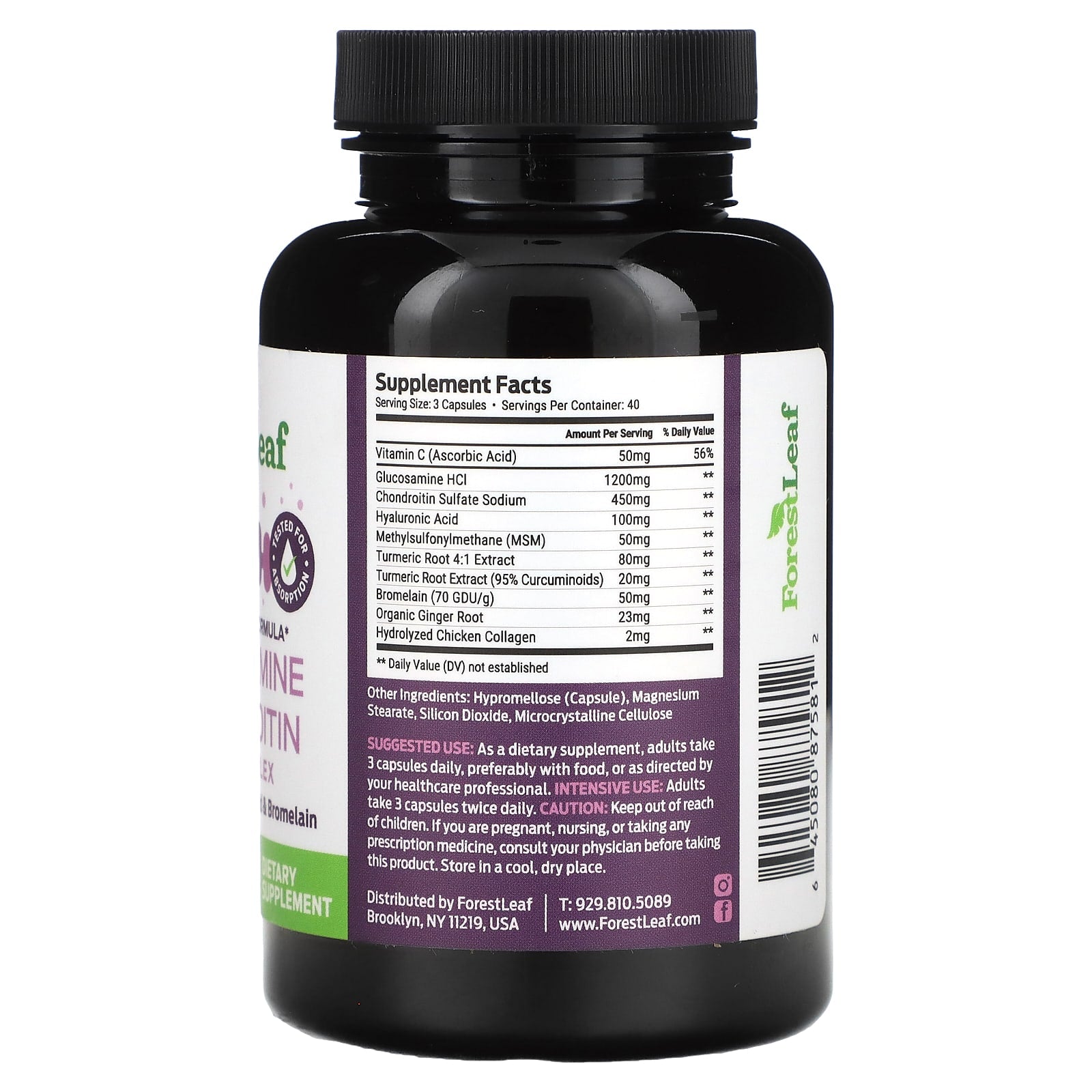 Glucosamine Chondroitin Extra Strength for Joint Health, 120 Capsules - Forest Leaf - Image 2