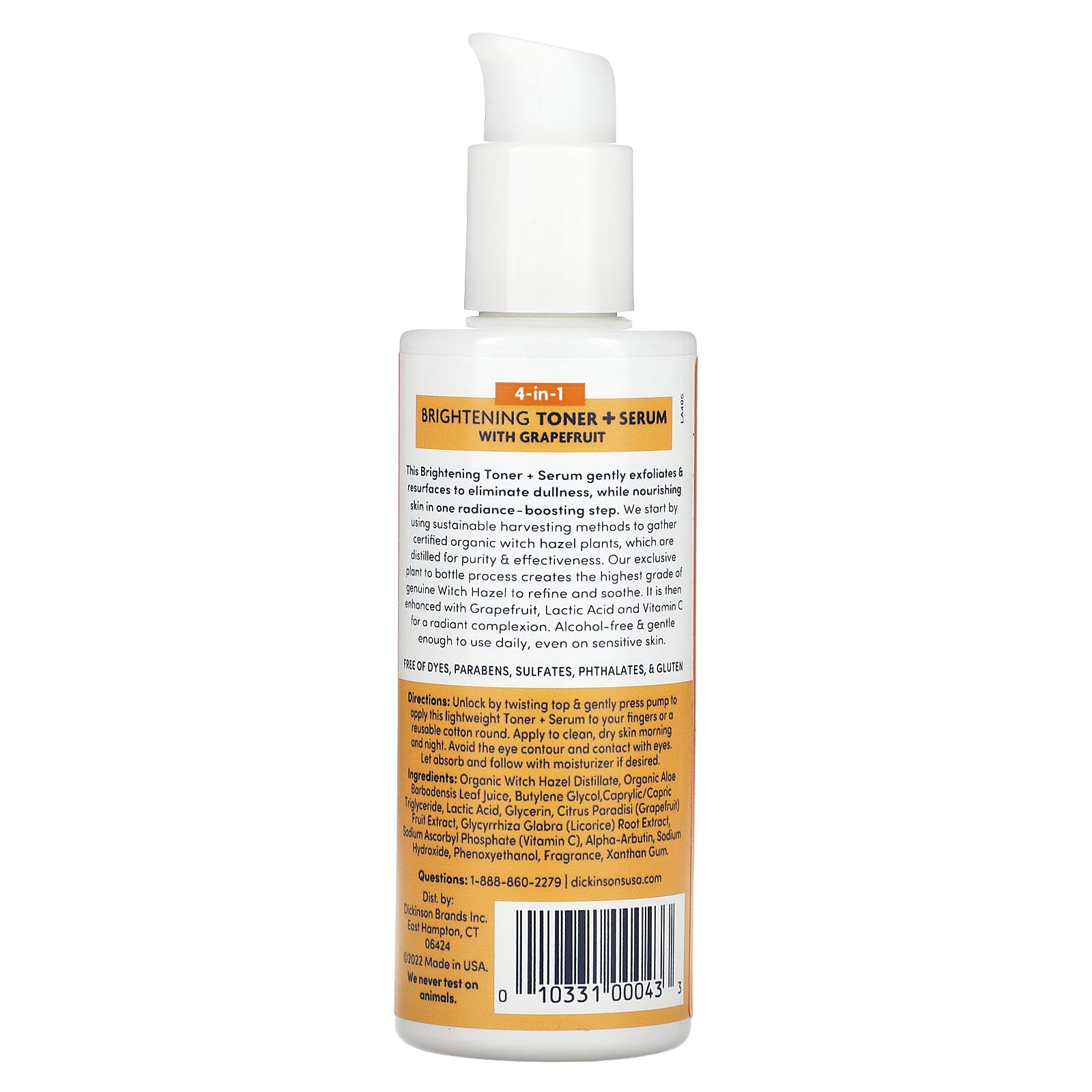 Dickinson Brands, Original Witch Hazel, 4-In-1 Brightening Toner + Serum with Grapefruit, Alcohol Free, 4 fl oz (118 ml) - Image 2