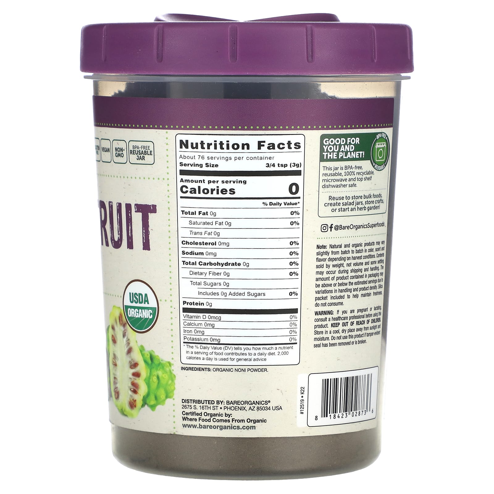 Raw Organic Noni Fruit Powder by BareOrganics - 8 oz - Image 2