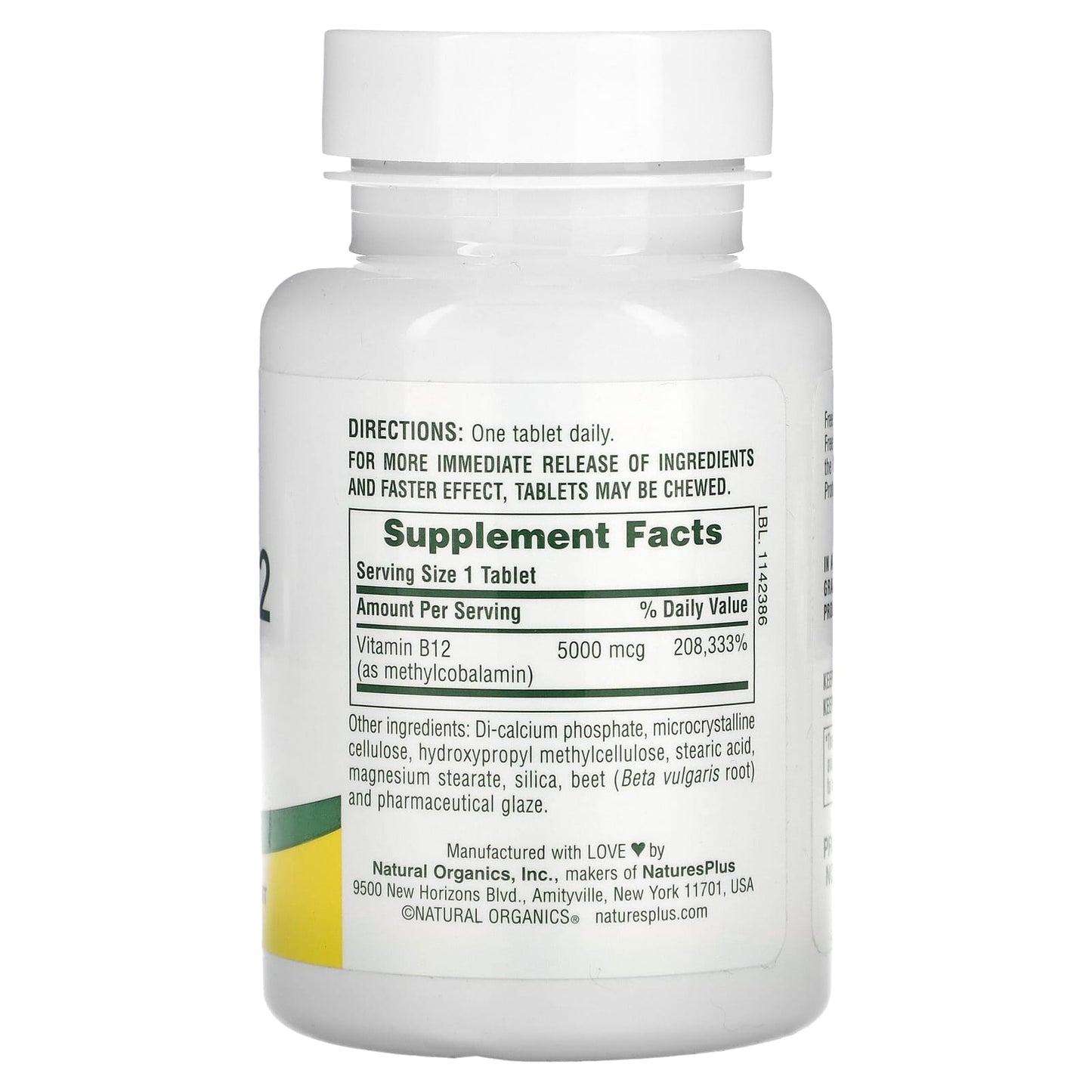 NaturesPlus, Shot-O-B12, 5,000 mcg, 60 Tablets - Image 2