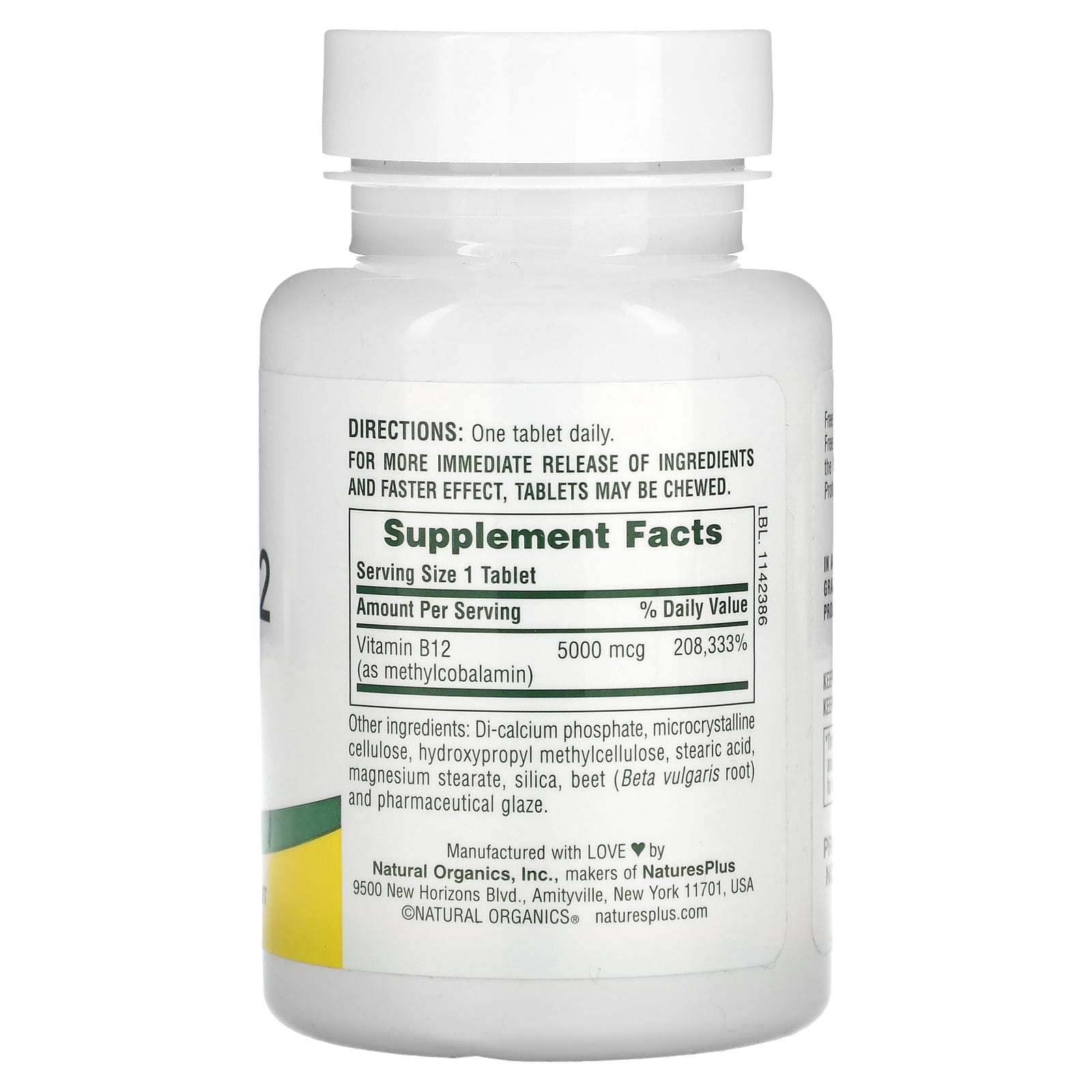 NaturesPlus, Shot-O-B12, 5,000 mcg, 60 Tablets - Image 2